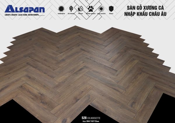 Sàn gỗ xương cá Alsa 12mm 528