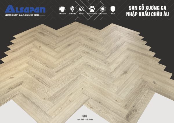 Sàn gỗ xương cá Alsa 10mm 587