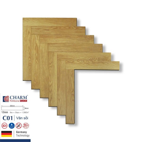 Sàn Gỗ Xương Cá Charm Cốt Xanh 12mm C01