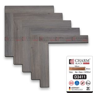 Sàn Gỗ Xương Cá Charm Cốt Đen 12mm D3411