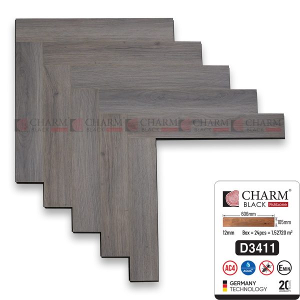 Sàn Gỗ Xương Cá Charm Cốt Đen 12mm D3411