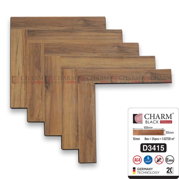 Sàn Gỗ Xương Cá Charm Cốt Đen 12mm D3415