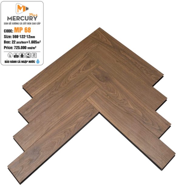 Sàn Gỗ Xương Cá Cốt Đen Mercury Plus MP 68